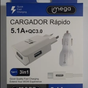CARGADOR IMEGA AUTO+PARED 3EN1
